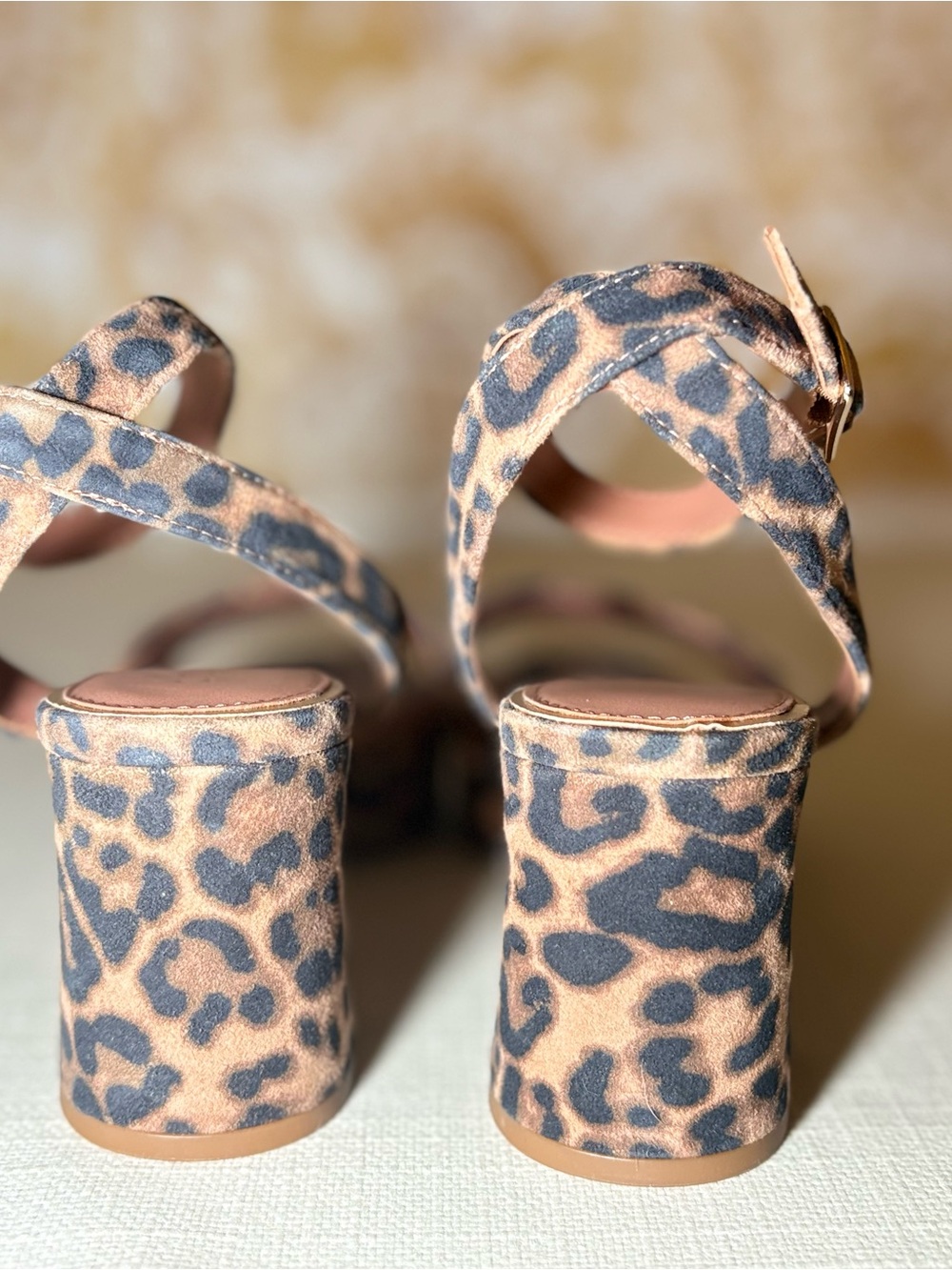 Leopard Print Block Heel Sandals | Animal Print Ankle Strap Heels | Neutral - Picture 6 of 7